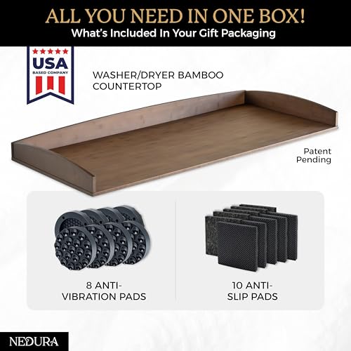 Nedura Washer Dryer Countertop with Anti-Vibration Pads, Curved Edge Rails, Premium Bamboo Laundry Countertop, Washer Dryer Topper, Laundry Room Organization, Laundry Room Accessory – Dark Walnut by Nedura - Used condition - Image 2