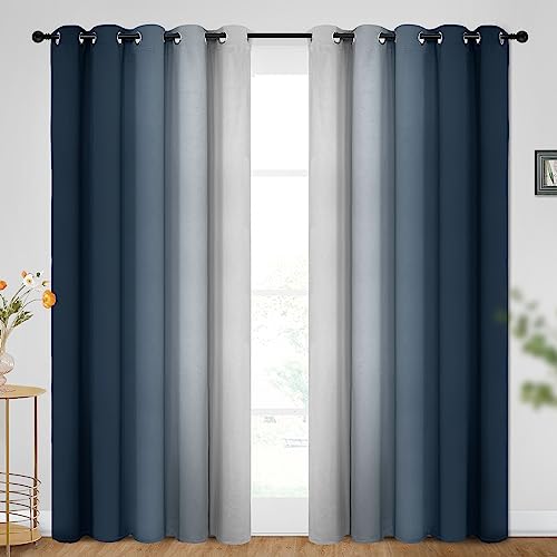 SimpleHome Cortinas con Degradado para oscurecer la habitación, gradiente de Color Azul Marino a Gris y Blanco, con Bloqueo de luz, Aislamiento térmico y Ojales para Sala de Estar, 2 Paneles, 62 x 96