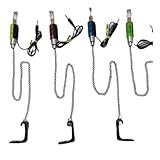 Tidevib LED Illuminated Bite Indicator Set with 4 Bobbins, Adjustable Line Clip and Built-in Multi-Color LEDs for Carp Fishing Rods, for Most Bite Alarms