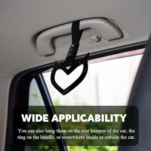 Image of 2PCS Heart shaped Car Handle Straps, Heart Car Accessories, Ring Hearts Shaped Cars Hand Strap Drift Charm, Universal Handle Keychains Accessory Suitable for Cars Bus (Black+balck)
