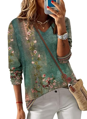 ONLYSHE Women's Casual Striped Long Sleeve Tops Crew Neck Knit Basic Loose Fit T Shirts Fall Fashion Tunic Outfits