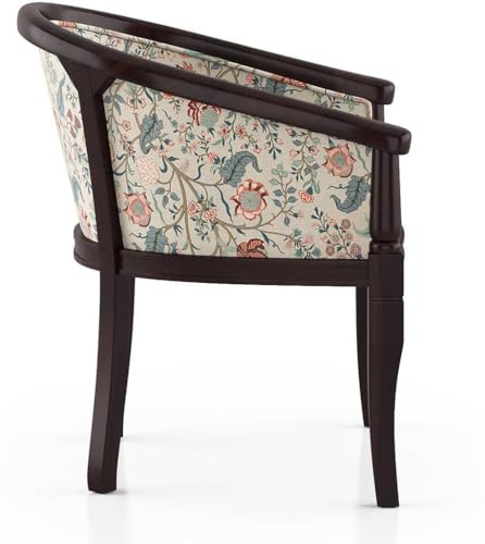 Image of Solid Sheesham Wood Chair Single Seater Sofa Chair for Living Room, Bedroom, Outdoor & Indoor - Walnut & Calico Floral