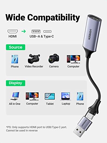 Ugreen Micro Hdmi To Hdmi Cable Adapter 4K 60Hz Bundle With Video Capture Card 4K Hdmi To Usb-A/Usb-C Hdmi Capture Card #TOP7