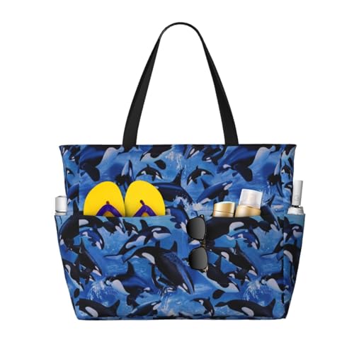Grand sac de plage épaulards orques sac à bandoulière pour femme