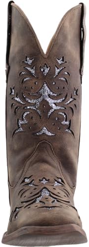 ROPER Womens Kennedy Glitter Tooled Inlay Square Toe Casual Boots Mid Calf Low Heel 1-2" - Brown - Size 10.5 B | Image 4