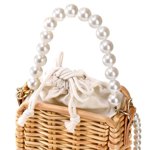 Bolso de playa de ratán tejido para mujer miniatura 5