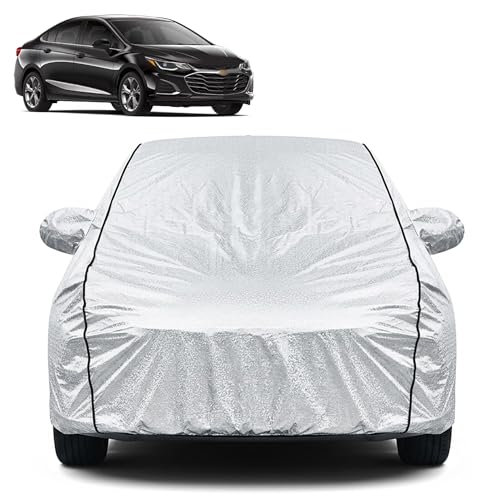Image of Waterproof Car Cover for Chevrolet Cruze | Dustproof, UV Resistant & Scratch Protection | Soft Cotton Lining | Triple Stitched | Mirror Pockets & Elastic Fit | Silver