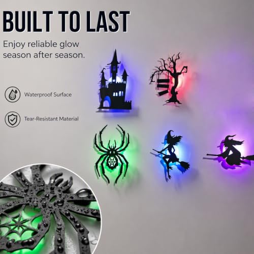 Image of Halloween LED Wall Decor Lights 3D Bat Witch Stickers Window Clings (X2)