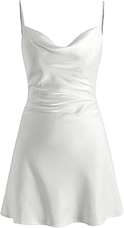 Women's Summer Wedding Guest Reception Dress Solid Color Satin Stand Neck Suspender Backless Strap Camisole Dress