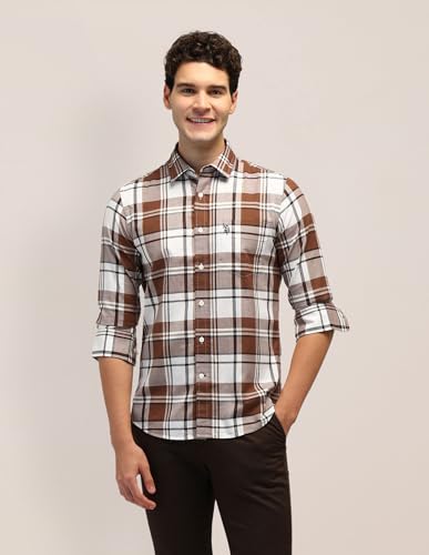 Image of U.S. Polo ASSN. Checked Tailored Fit Shirt for Men - 100% Cotton, Breathable & Comfortable, Full Sleeves Casual Shirt for Men