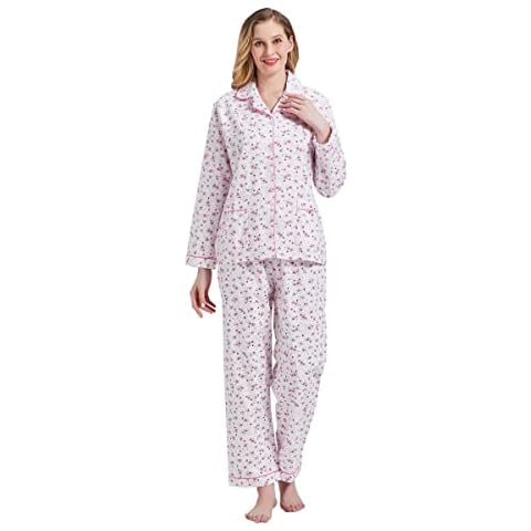 amaxer Women's Flannel Pajama Set 100% Cotton Soft Christmas Pajamas For Women Long Sleeve Pjs Button Down Warm Sleepwear Cover