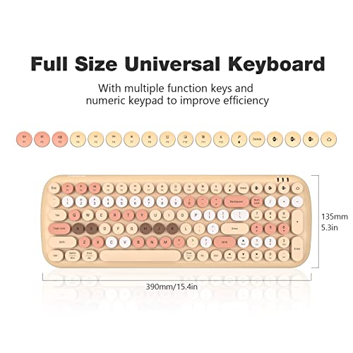Mofii Wireless Bluetooth Keyboard For Mac, Ipad, Iphone, Pc, Laptop & Android, Connect Up To 3 Devices Simultaneously, Portable 100-Key Typewriter Retro Round Keycaps Keyboard- Milk Tea Colorful #TOP4