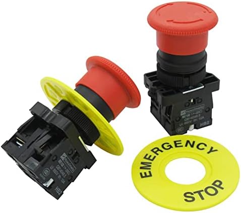 mxuteuk 2pcs 22mm Red Mushroom Switch AC 660V 10A 1NC 1NO Red Mushroom Emergency Stop Push Button Switch with Emergency Stop Sign 1 Year Warranty HB2-ES545