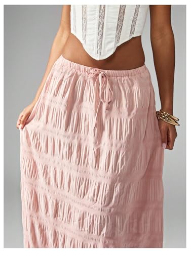 Milumia Women's Y2k Low Waisted Maxi Skirt Textured Ruffle Hem Flowy Long Skirts4