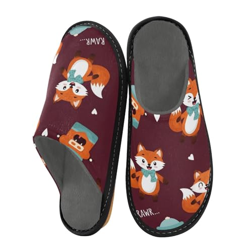 Slippers for Women Cute Foxes with Robot Soft Fuzzy Women's Slippers Indoor and Outdoor Shoes