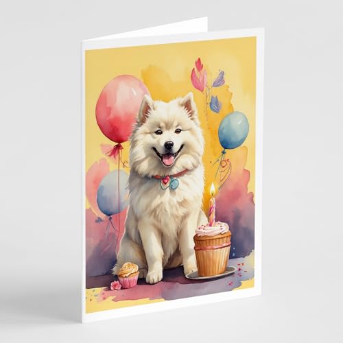 Caroline's Treasures Samoyed Happy Birthday Greeting Cards Pack of 8 Blank...