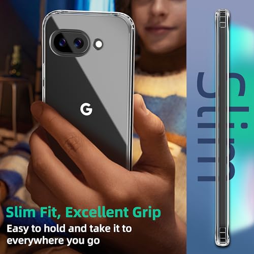 Image of ONES for Google Pixel 9a Slim Case Clear, PC + TPU Hybrid, Military-Grade Drop Guard, Anti-Yellowing, Anti-Slip, Shockproof Silicone Hard Cover, Scratch Resistant, Transparent Case