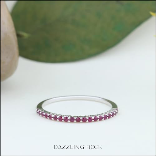 Dazzlingrock Collection Round Ruby Dainty Half Eternity Style Wedding Band For Women, Available in 10K/14K/18K Solid Gold3