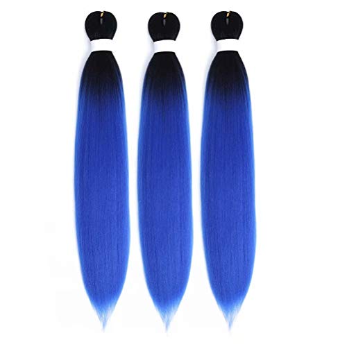 Braiding Hair Pre Stretched Ombre Braiding Hair Blue Synthetic Braids Braiding Hair Crochet Braids 24 inches Hot Water Setting 3 Pack