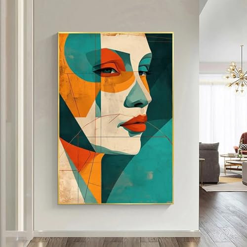 Toile abstraite femme moderne affiche blocs couleurs image art mural salon 50x70