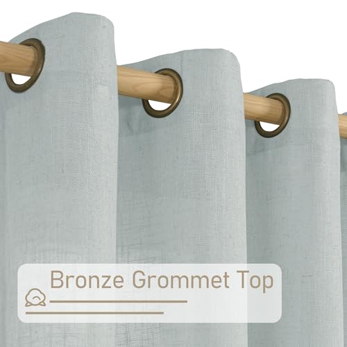 Image of LAMIT Greyish Blue Linen Curtains for Windows 2 Panels Set, 48 Inch Linen Textured Light Filtering Drapes Bronze Grommet Boho Panels for Farmhouse /RV Camper /Loft, 34 x 48 Inch