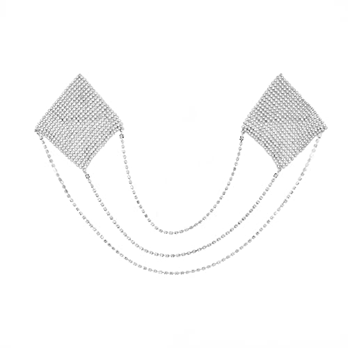 Image of ZGMYC Sparkly Rhinestones Metal Chain Nipple Cover with Tassel, Reusable Adhesive Pasties Sexy Bra Body Chain