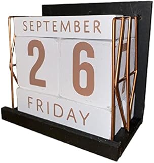 Wooden Rustic Perpetual Calendar Rose Gold Stylish Eternal Desk Calendar Lift n Flip Block Design,Week Days Months Daily Calendar, Perfect for Home or Office