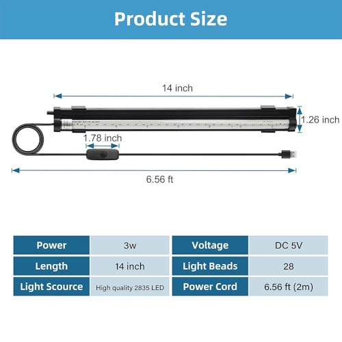 Image of DaToo Submersible Aquarium Light 14Inch Fish Tank Light Bubbler Wall with Air Bubble Hole IP68 Waterproof Color Changing Led Light for Freshwater and Saltwater Aquariums Fish Tanks