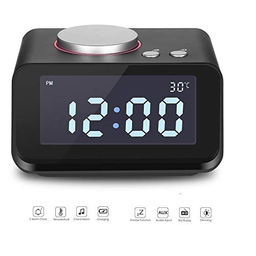 3 Zoll Digitaler Wecker, Bedside-Radiowecker mit Lautsprecher, LED-Anzeige, Schlummerfunktion, Temperaturanzeige und Dual-Port-USB für