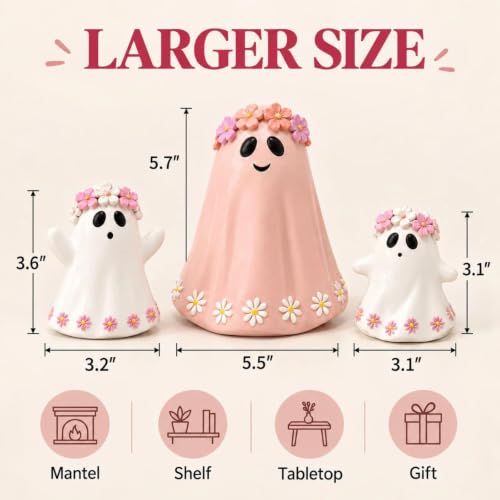 caiydramy 5.7" 3 Pcs Halloween Ghost Figurines, Cute Girly Table Decor - image 2