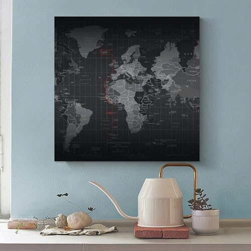 Impression sur toile abstraite de la carte du monde noire 70x70