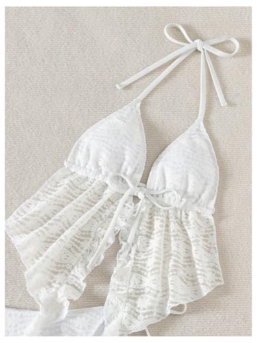 Women's 3 Piece Lace Ruffle Tankini Swimsuits Set Backless Halter Bathing Suit Festival Beach Outfits4