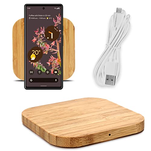 QI Induktive Ladestation 15W aus Bambus kompatibel mit Google Pixel 10 9a 9 8a 8 7a 7 6 Pro/Pro XL/Fold Ladegerät aus Echtholz, Modell:Quadrat