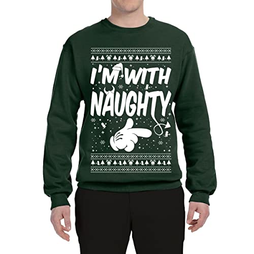 Wild Bobby I'm With Naughty Ugly Christmas Sweater Unisex Crewneck - Image 3