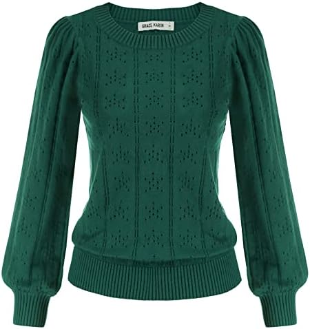GRACE KARIN Damen Strickpullover Rundhals Pullover Mode Langarm Sweater