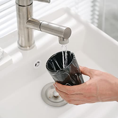 Bathroom Accessories Set, 5 Pcs Marble Look Bathroom Sets, Resin Black Bathroom Accessory Set with Soap Dispenser, Toothbrush Holder, Toothbrush Cup, Soap Dish for Home Apartment Bathroom Decor - Thumbnail 6