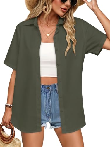 Image of Women Hawaiian Shirt Button Down Summer Tops Beach Short Sleeve Blouse