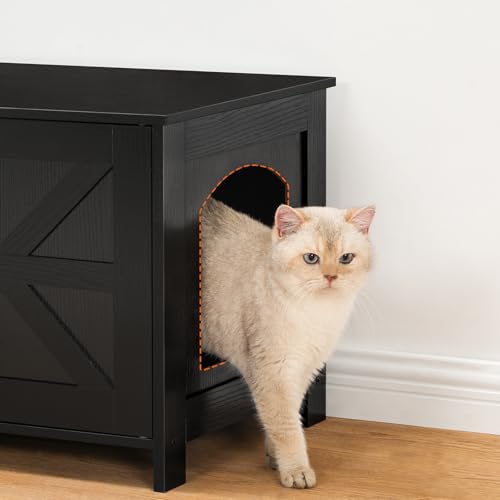 Image of HOOBRO Cat Litter Box Enclosure for 2 Cats, Hidden Litter Box Furniture, 47.2 x 17.7 x 19.7 Inches, Wooden TV Stand with Dual Room, Large Cat House for 2 Cats, Black BK32MW01G1