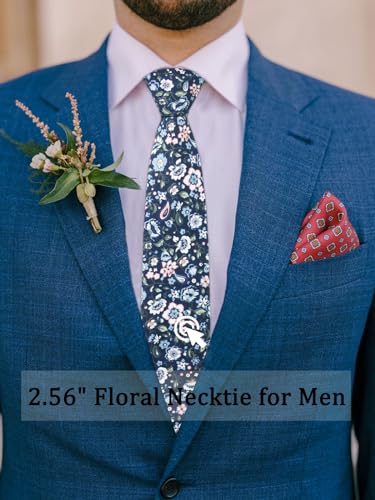 Image of Luckyvestir Ties for Men, Sage Green Cotton Floral Tie 2.76 inch Flower Printed Men's Neckties for Wedding /Groomsmen /Suit /Party