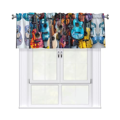 Cortinas con cenefa de ventana con estampado acústico y guitarras, 137 x 45 cm, para cocina, baño, lavandería, decoración del hogar