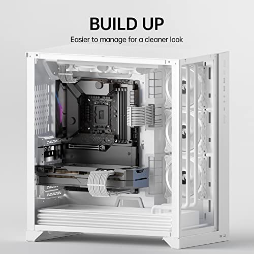 Image of AsiaHorse Power Supply Sleeved Cable, 16 AWG PSU Extension Cable Kit of White Connector, 1x24Pin /2x4+4 EPS /3x6+2 PCI-E, 30cm Length with Combs-White
