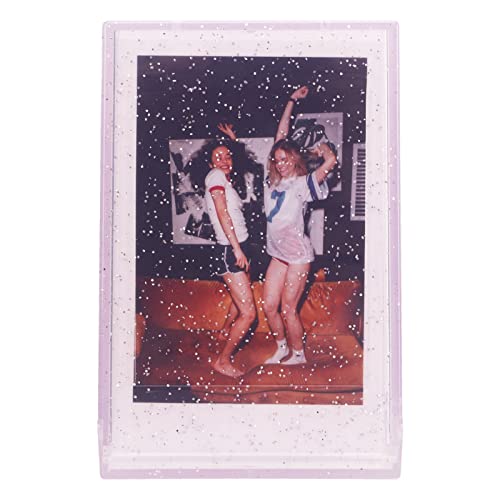 ANGGREK Photo Case, Compact and Portable 3 Inch Photo Storage Box PC with Hand Rope for Pictures (Purple Transparent Glitter)