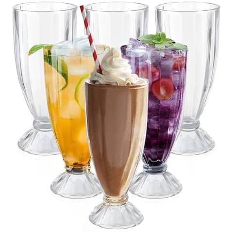 Cheardia 6 Pack Plastic Milkshake Glasses, 15 oz Milkshake Cups Ice Cream Sundae Glasses, Clear Old Fashioned Soda Glasses for Smoothies, Root Beer, Parties, Events Cover