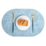 Juego de 4 manteles ovalados color azul cielo ovalado con patrón de flores, resistentes al calor, para cocina, comedor, hogar, restaurante, 30 x 43 cm