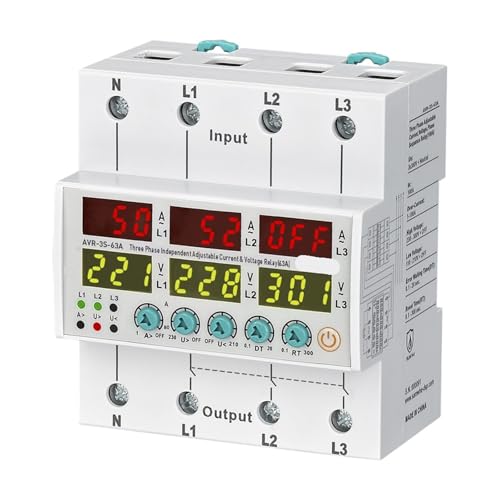 Relé AVR-3S-63A trifásico con neutro no síncrono regulable de corriente y voltaje