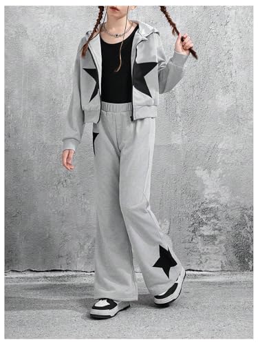 WDIRARA Girl's 2 Pieces Outfits Star Print Long Sleeve Sweatsuit Zip Up Hooded Sweatshirt and Sweatpants Sets4