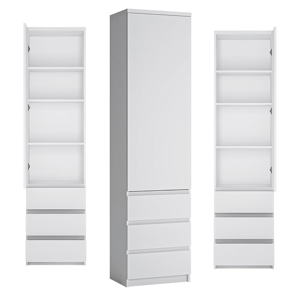 Lomadox Jugendzimmer Schrank Set 4-teilig mit Eckkleiderschrank, Highboard und 2 Regalschränke in weiß