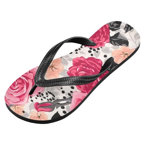 Women Beach Summer Casual Flip Flop Red Rose LeopardQuick Dry Sandals Slipper for Men 214B2557