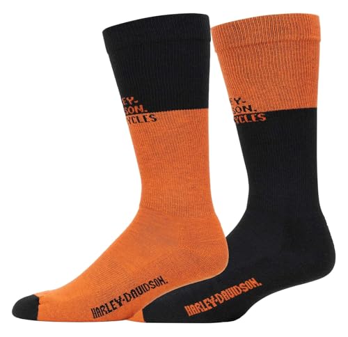 Harley-Davidson Mens 2-Pack Colorblocked Moisture Wicking Mid-Calf Socks (L)
