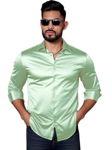 Image of IndoPrimo Men's Stylish Solid Satin Casual Shirt for Men Full Sleeve